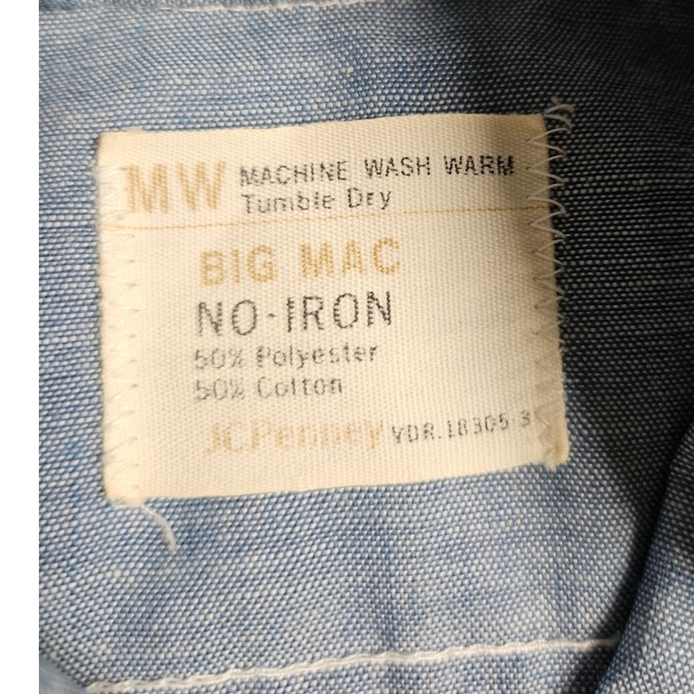 Vintage Big Mac JCPenney Hand Embroidered Chambray Shirt Blue Floral Bird S/M - Picture 8 of 10